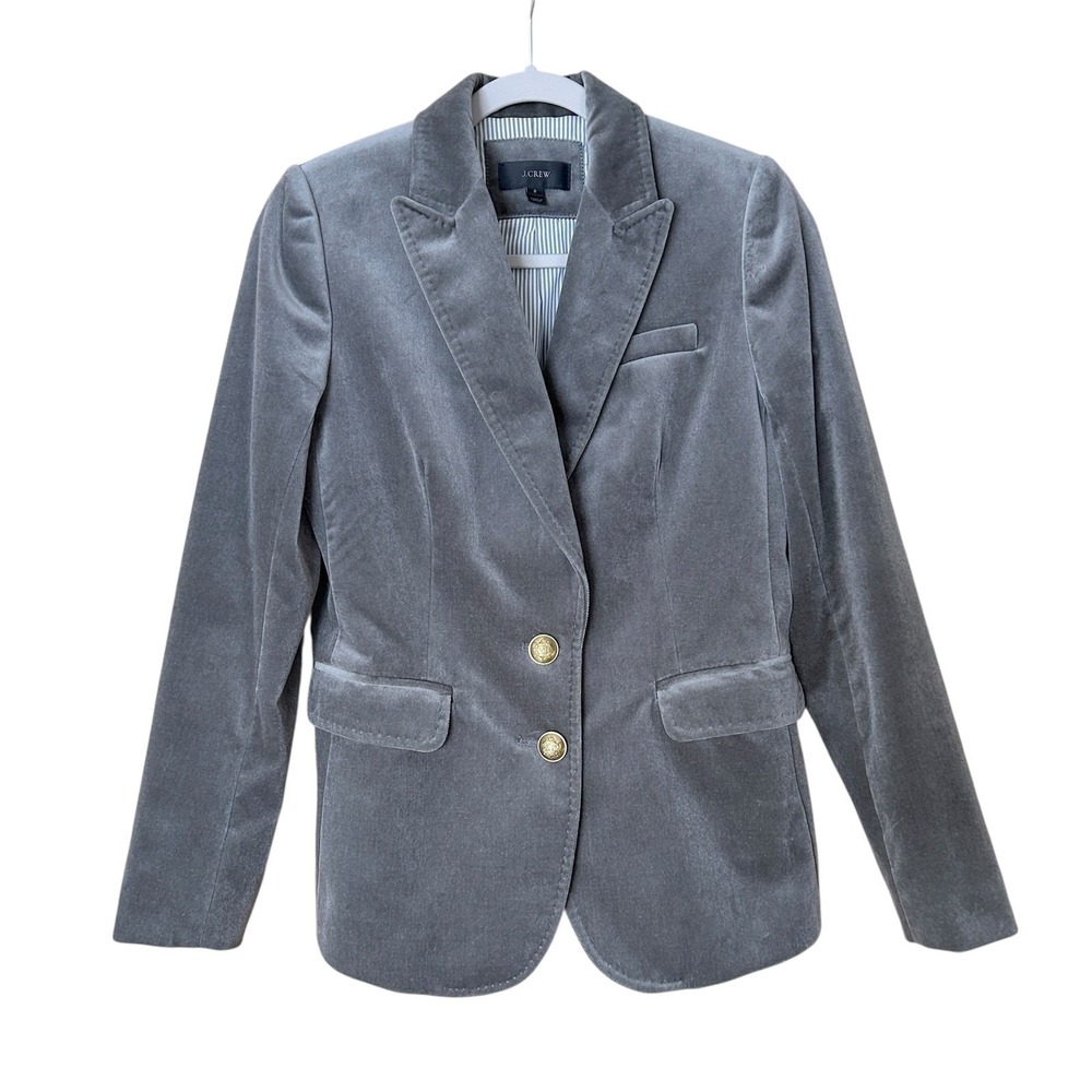 J.Crew Parke Blazer Women's Size 2 Gray Velvet Single Button Jacket Gold Buttons